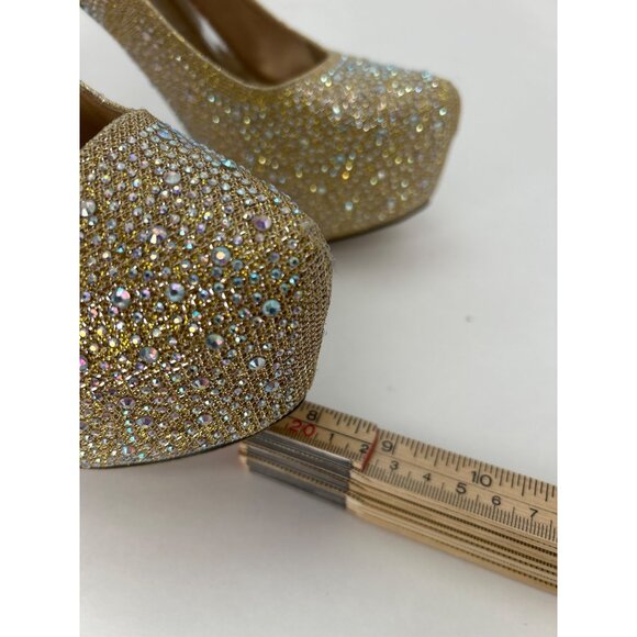 Eye Candie Women's Size 8 Gold Rhinestone Platform Stiletto ‎ Glam Party Pumps - Picture 14 of 16